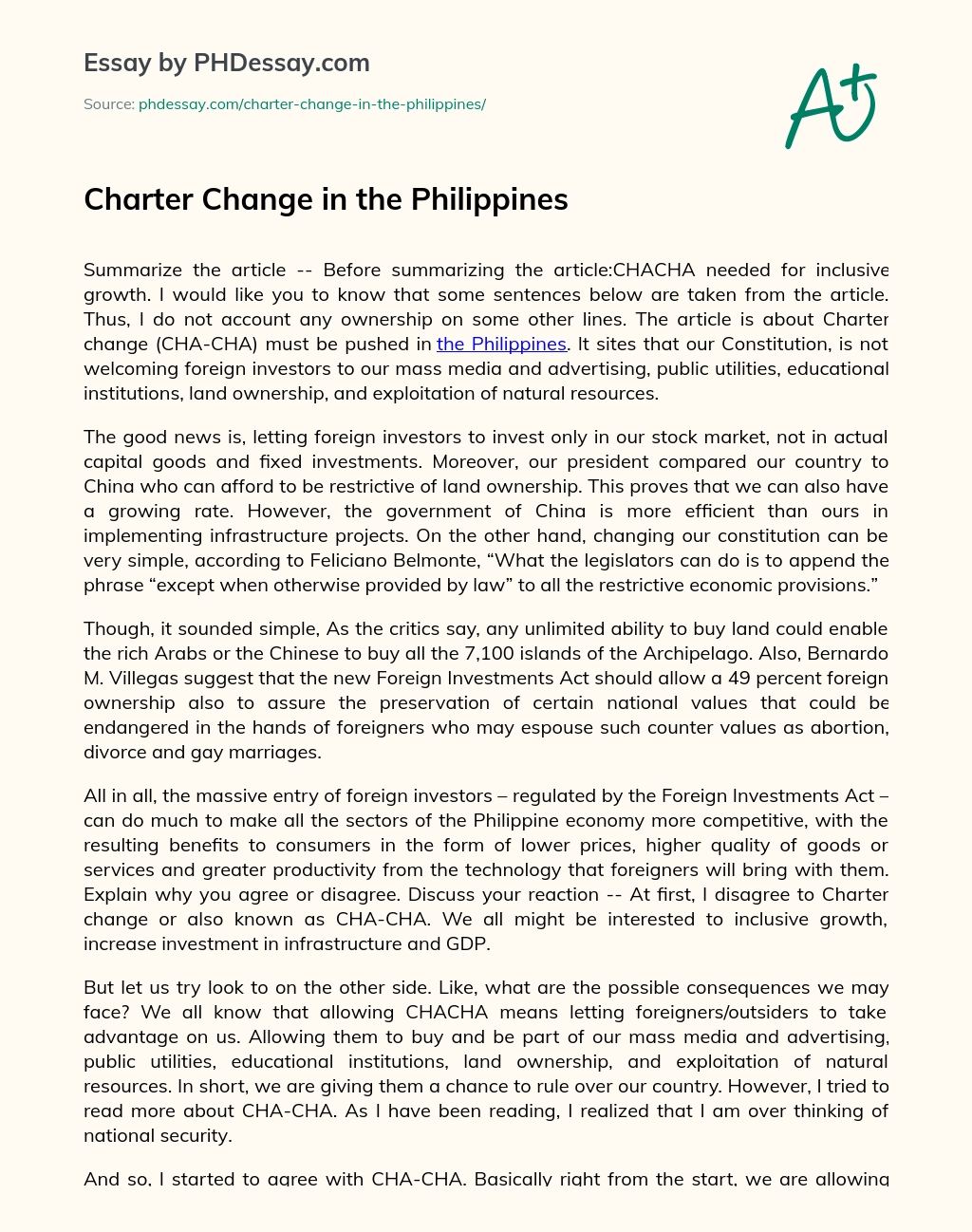 Charter Change in the Philippines essay