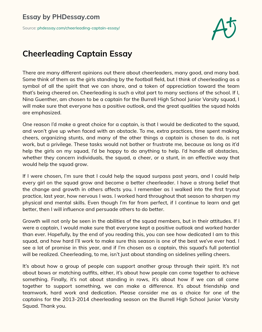 Cheerleading Captain Essay essay