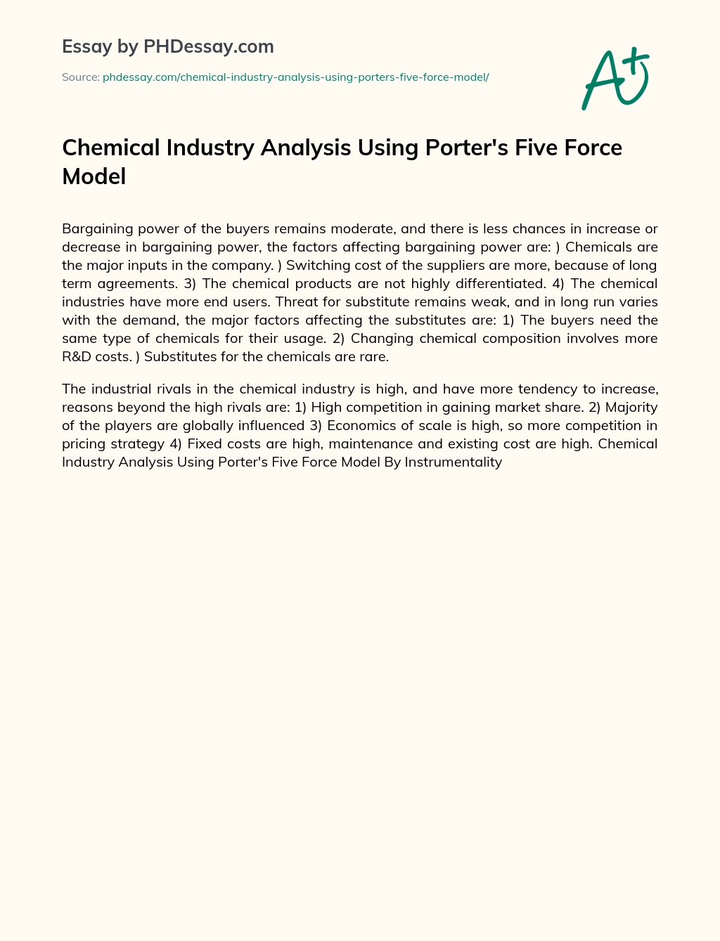 Chemical industry analysis using Porter’s five force model essay