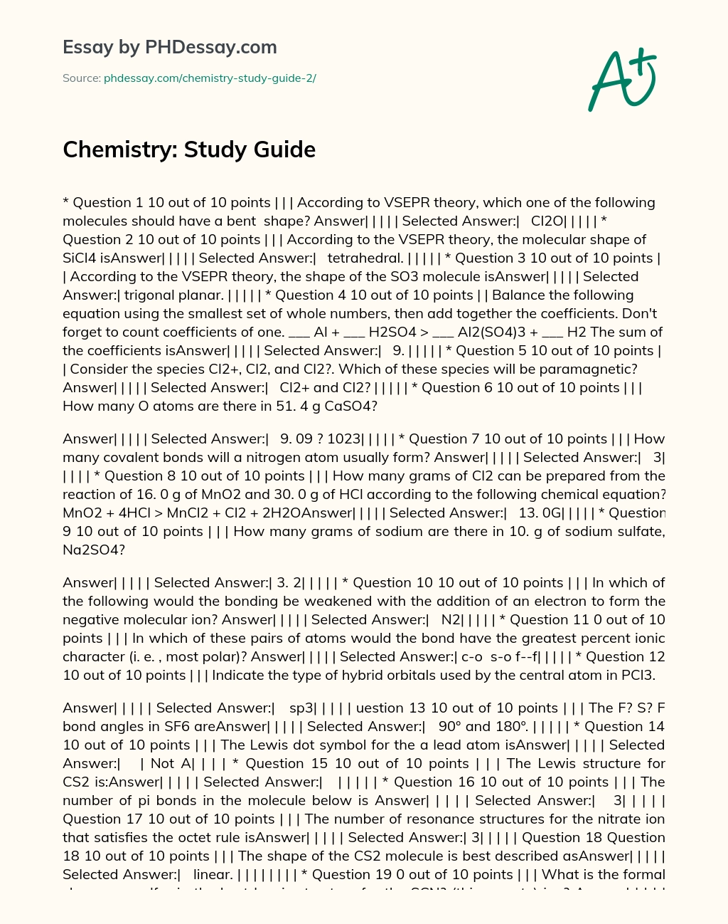 Chemistry: Study Guide essay