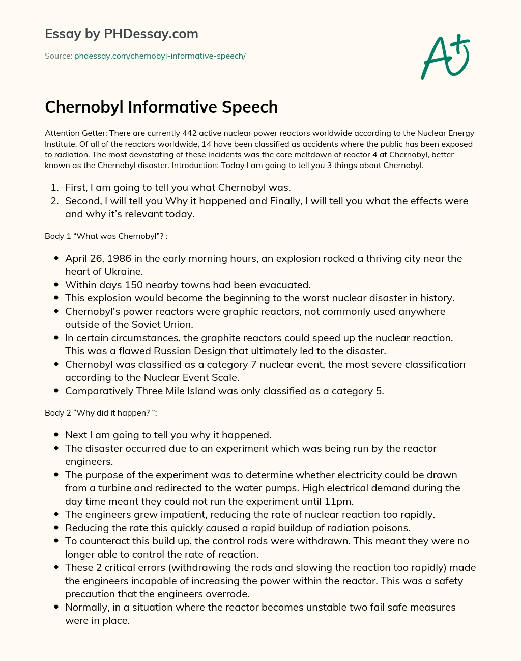 Chernobyl Informative Speech essay