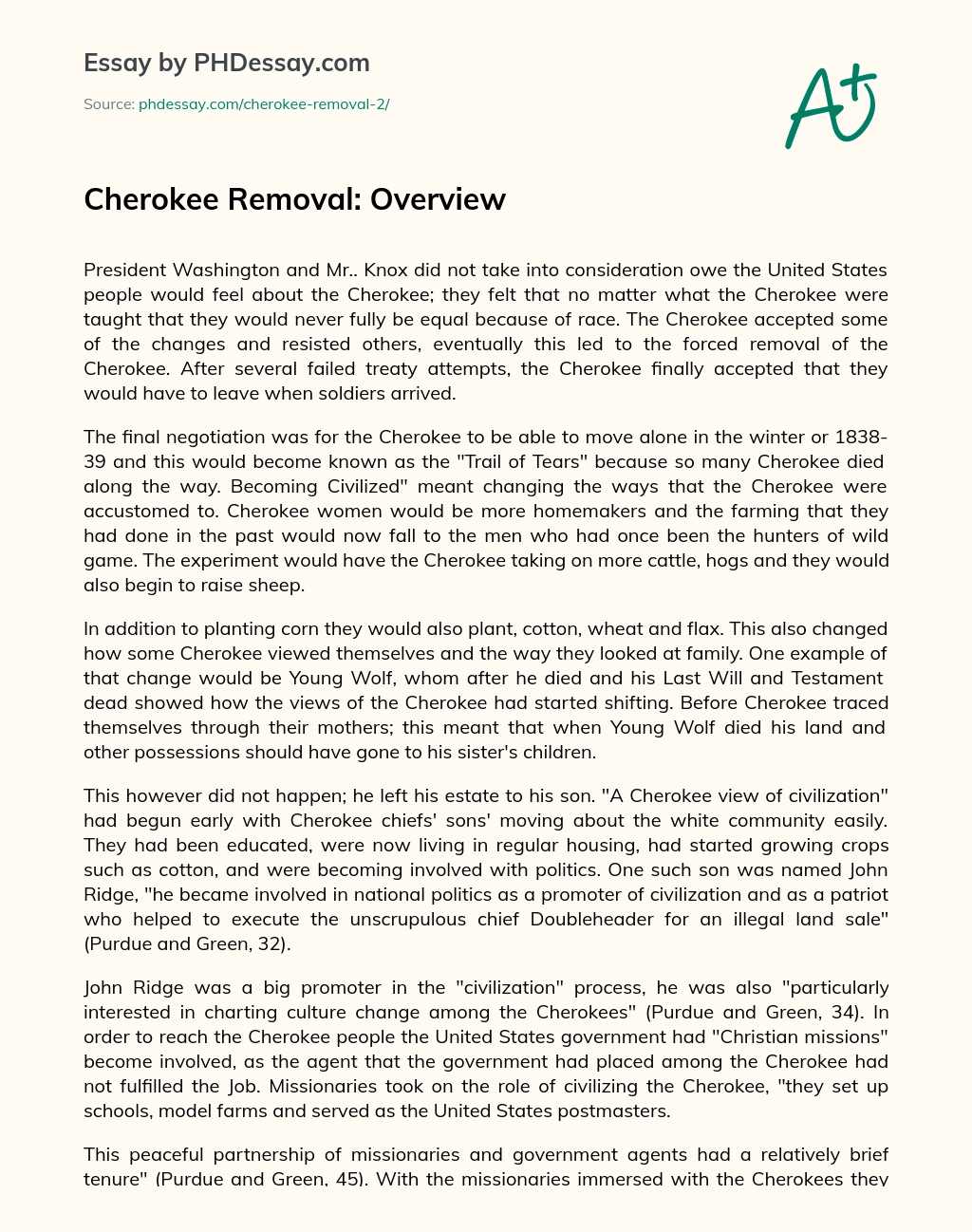 Cherokee Removal: Overview essay