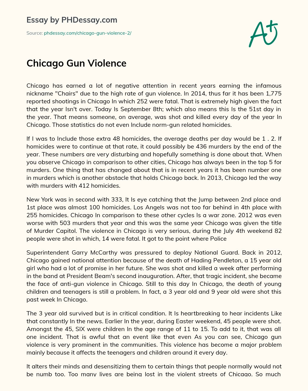 Chicago Gun Violence essay