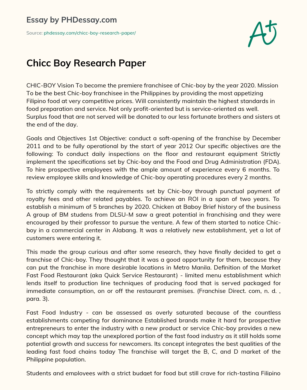 Chicc Boy Research Paper essay