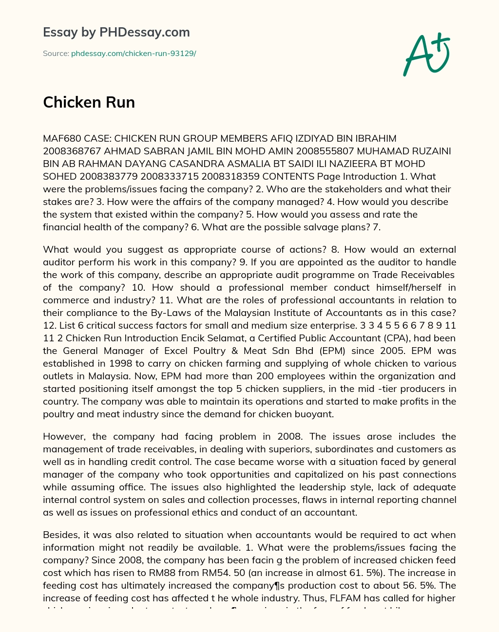 Chicken Run essay