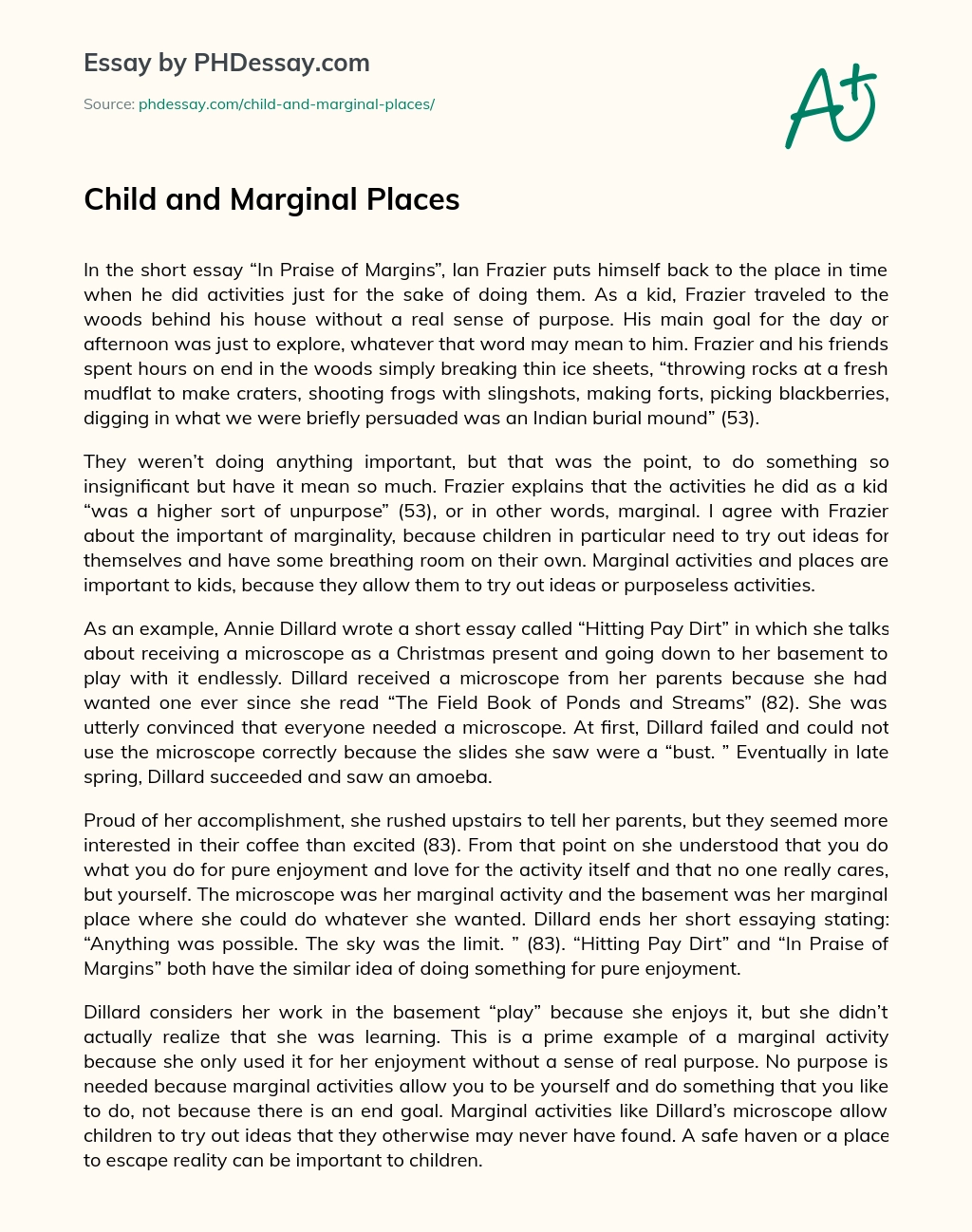 Child and Marginal Places essay