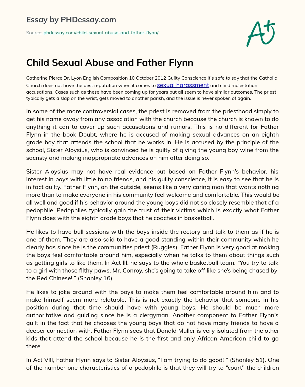 Child Sexual Abuse and Father Flynn essay