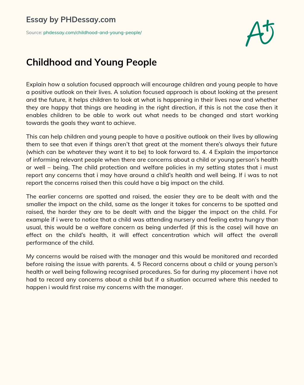 Childhood and Young People essay