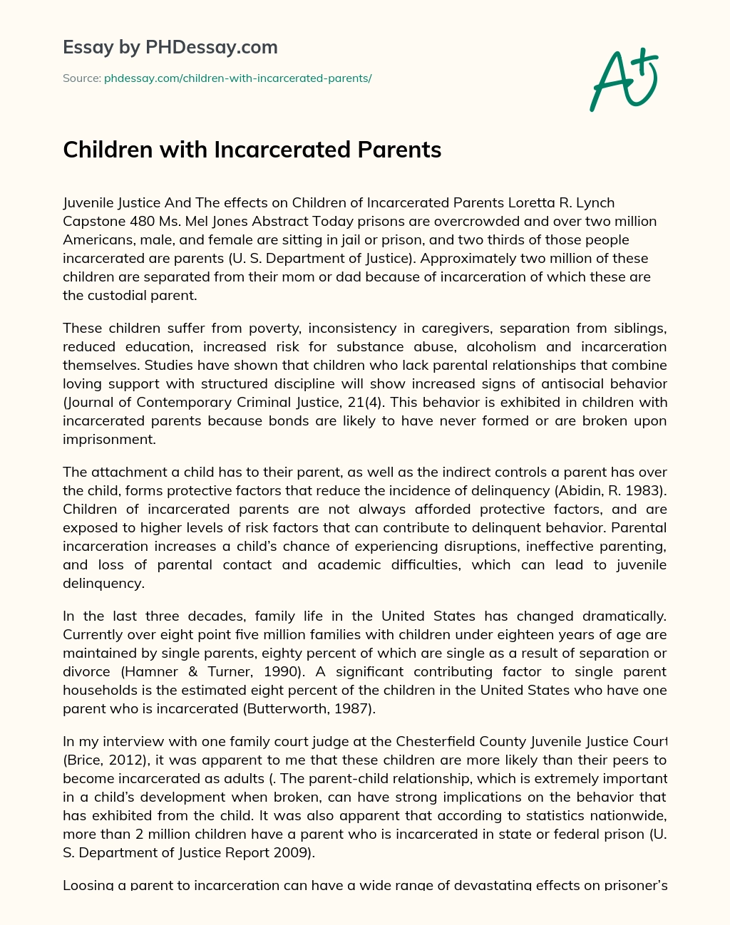 Children with Incarcerated Parents essay
