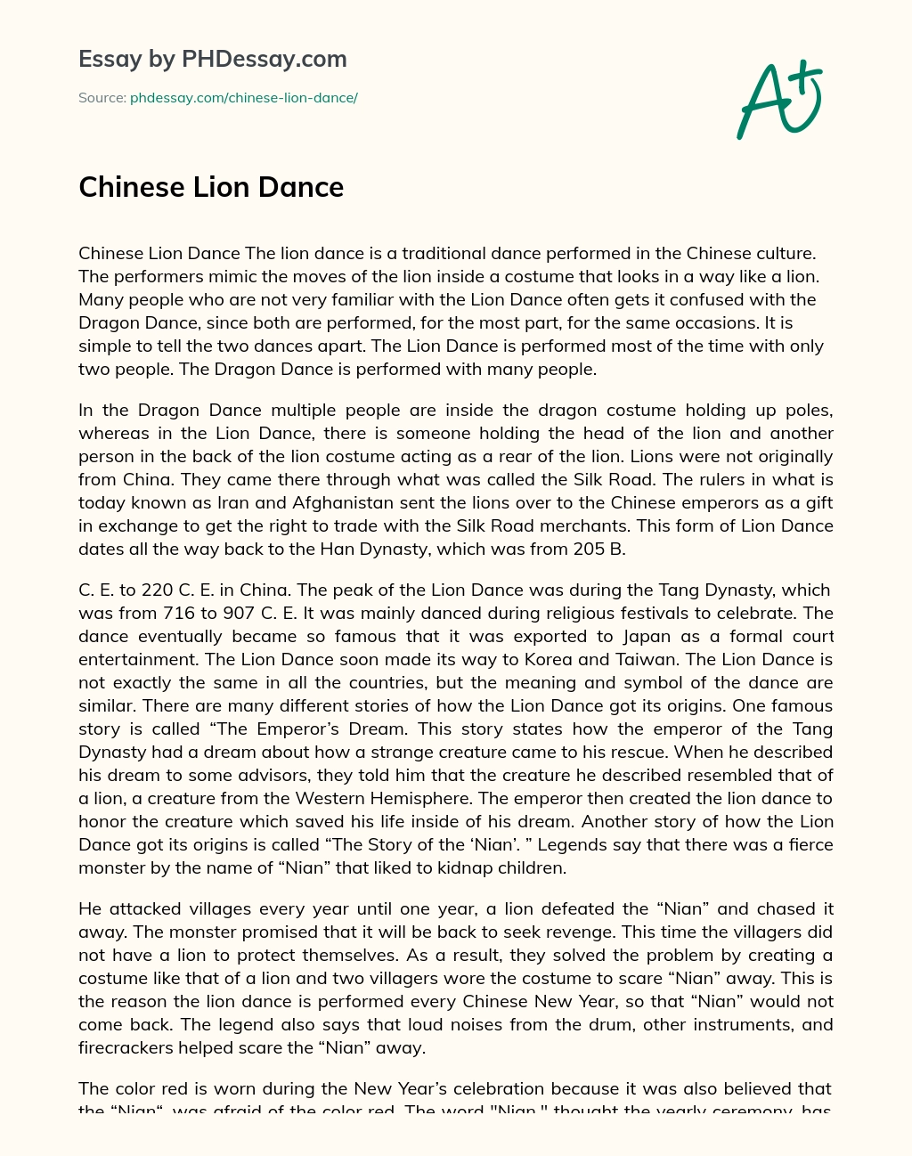 Chinese Lion Dance essay