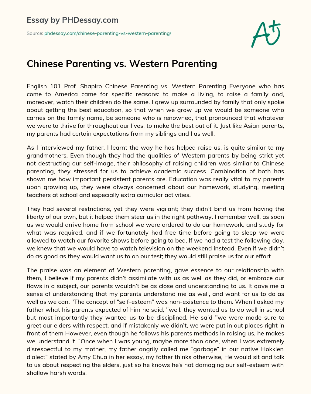 Chinese Parenting vs. Western Parenting essay