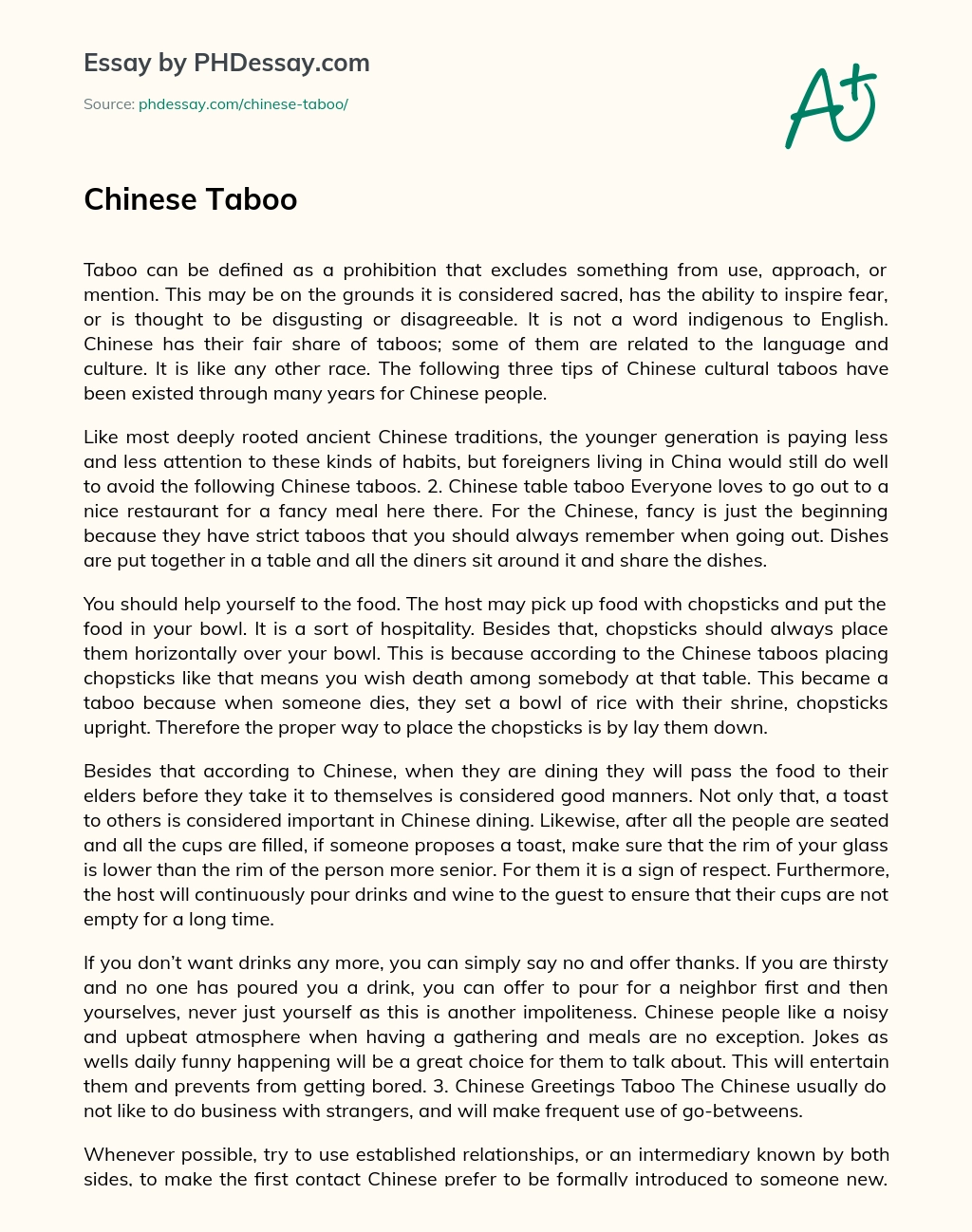 Chinese Taboo essay