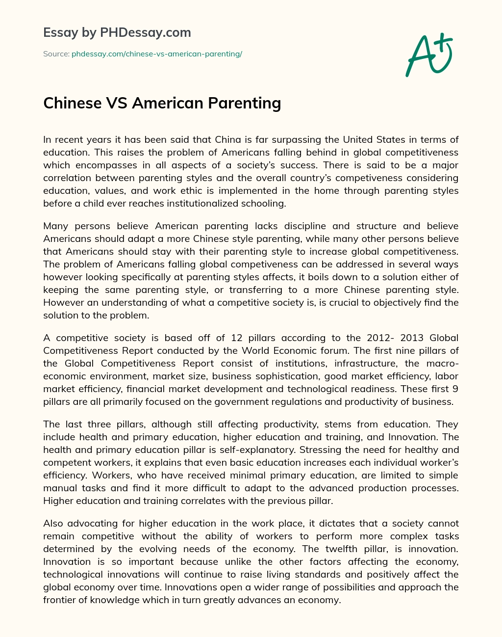 Chinese VS American Parenting essay