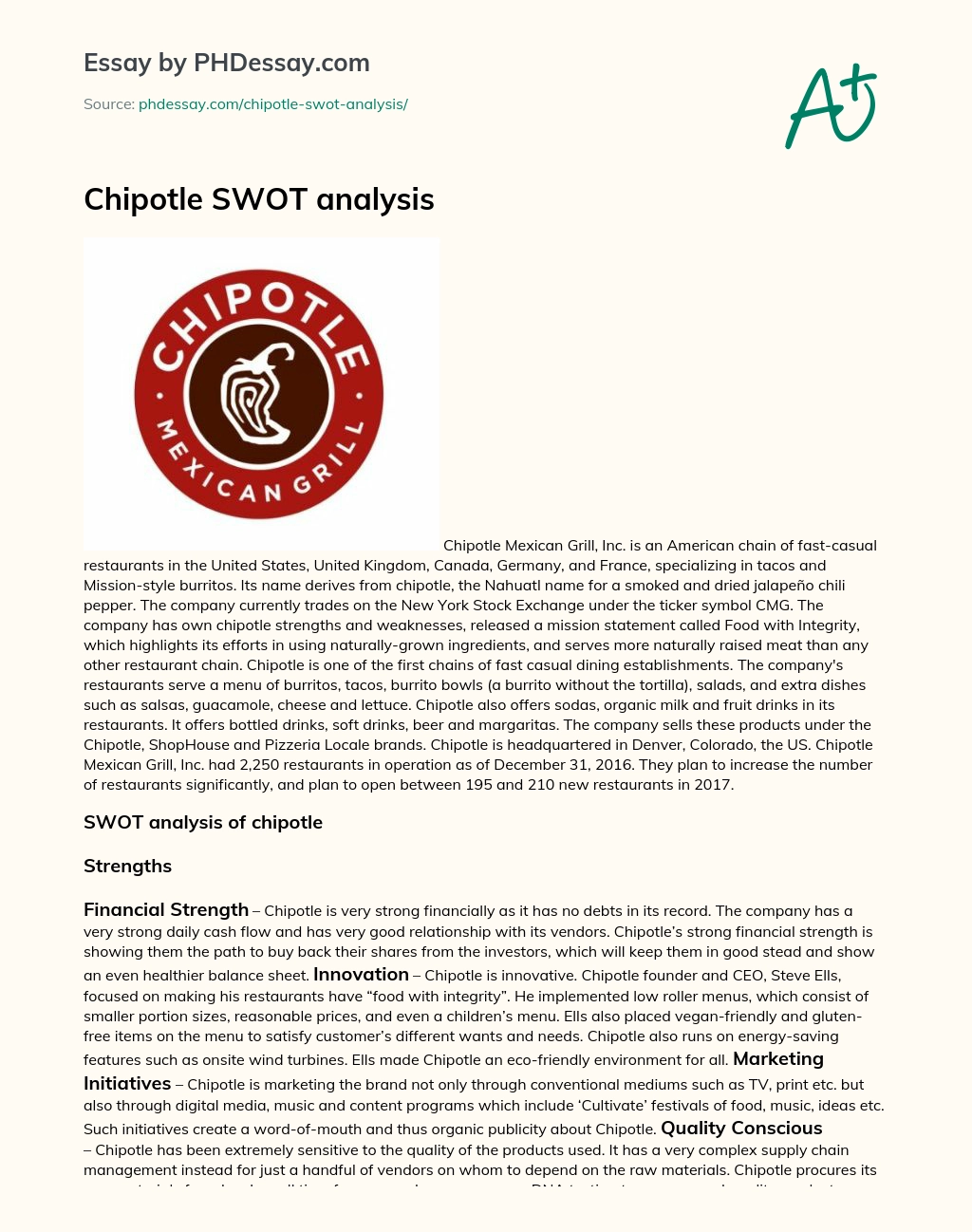 Chipotle SWOT analysis essay