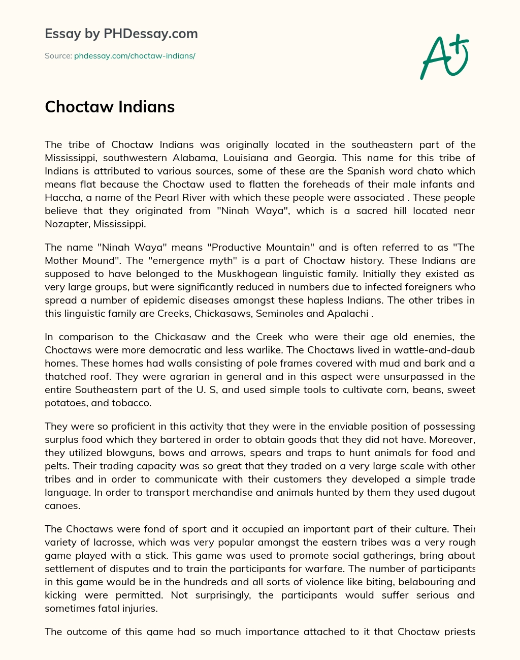 Choctaw Indians essay