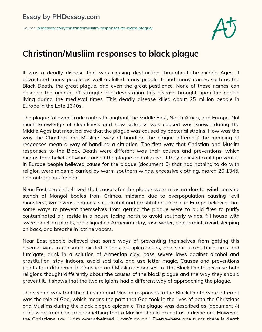 Christinan/Musliim responses to black plague essay