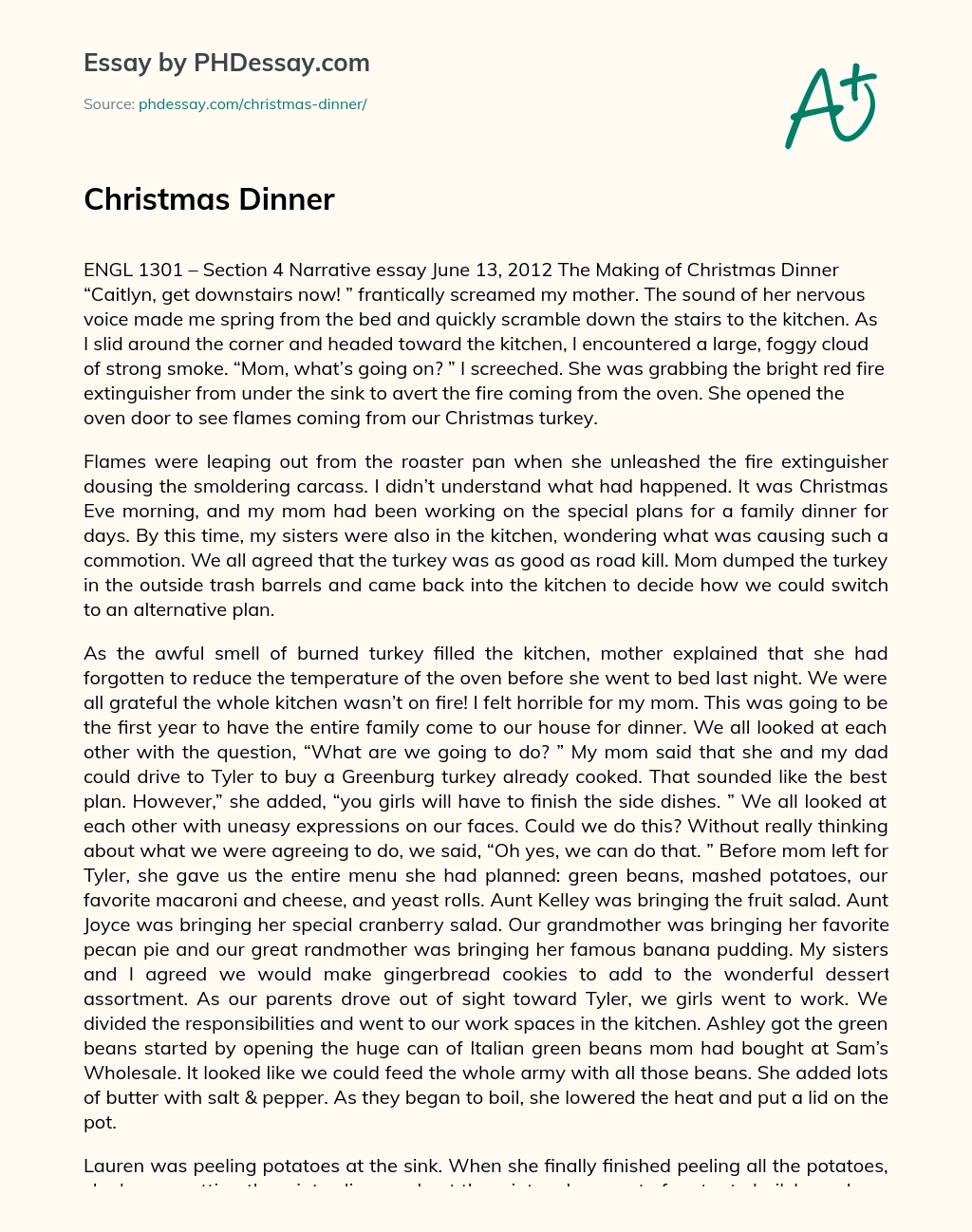 Christmas Dinner essay