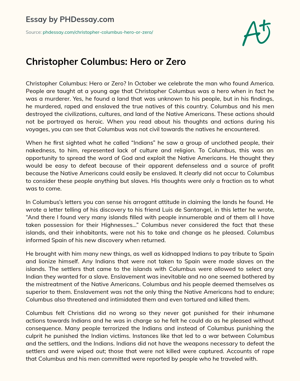 Christopher Columbus: Hero or Zero essay