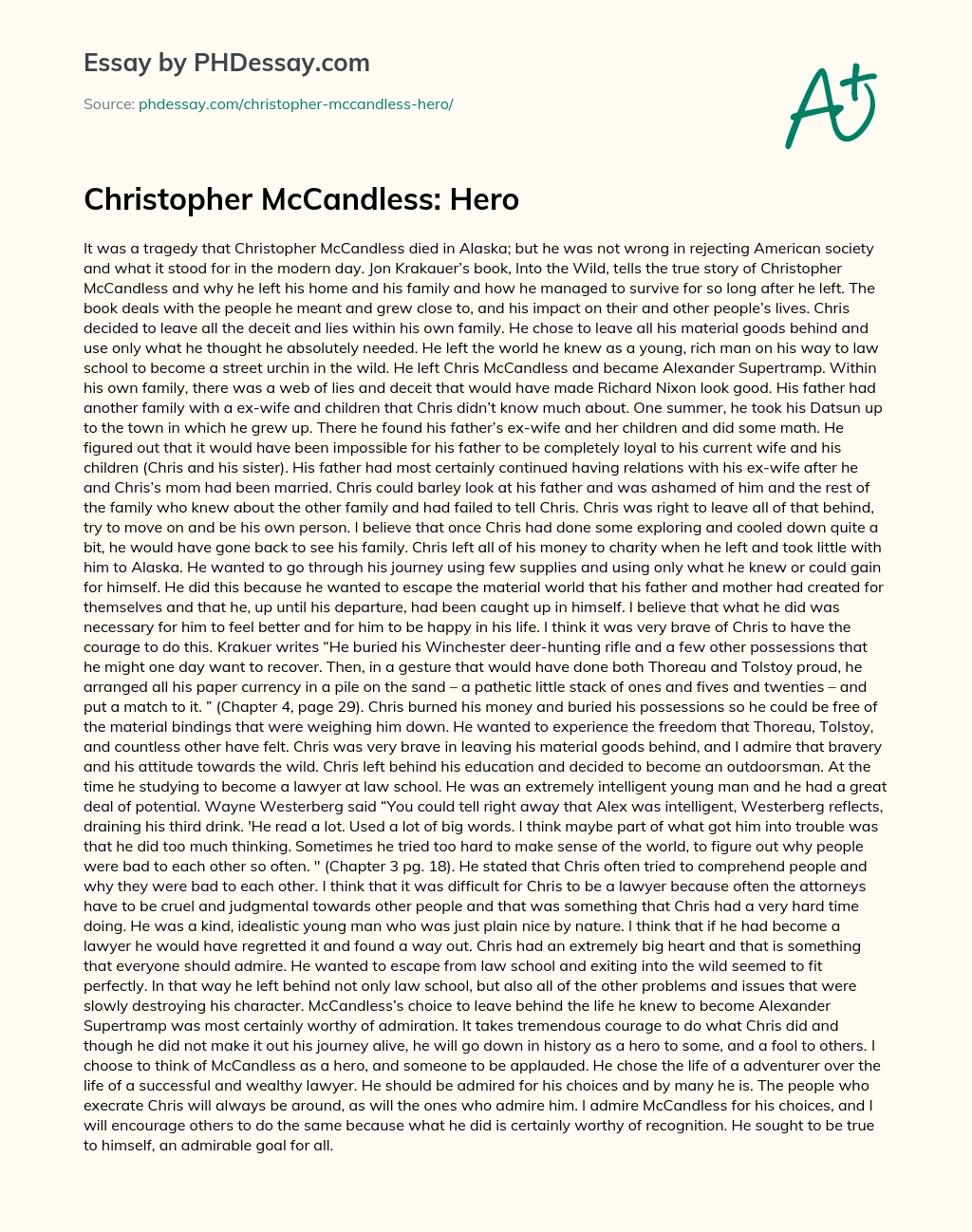 Christopher McCandless: Hero essay