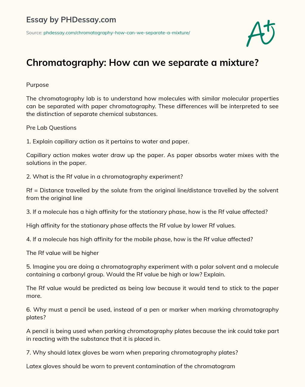 ﻿Chromatography: How can we separate a mixture? essay