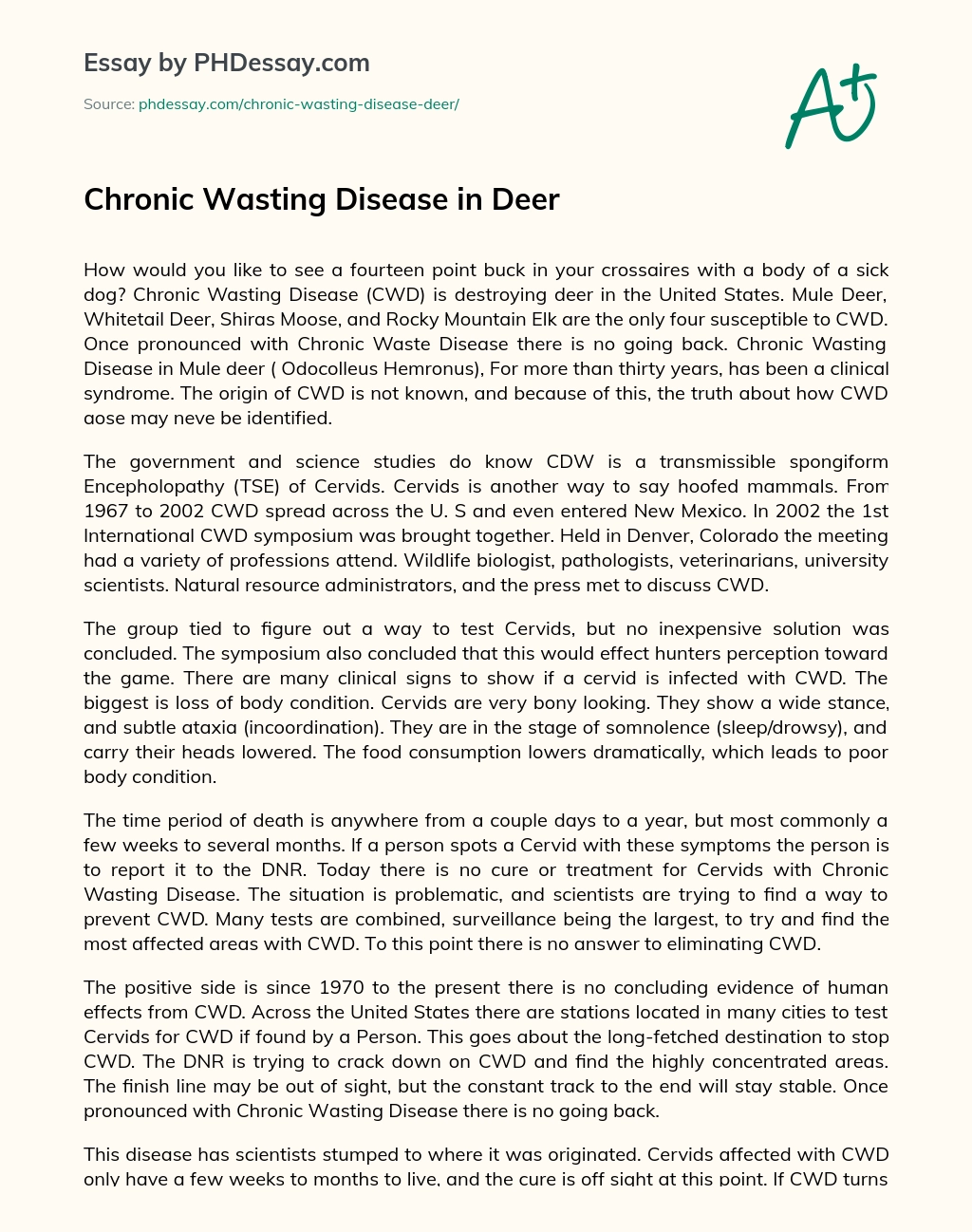Chronic Wasting Disease in Deer essay