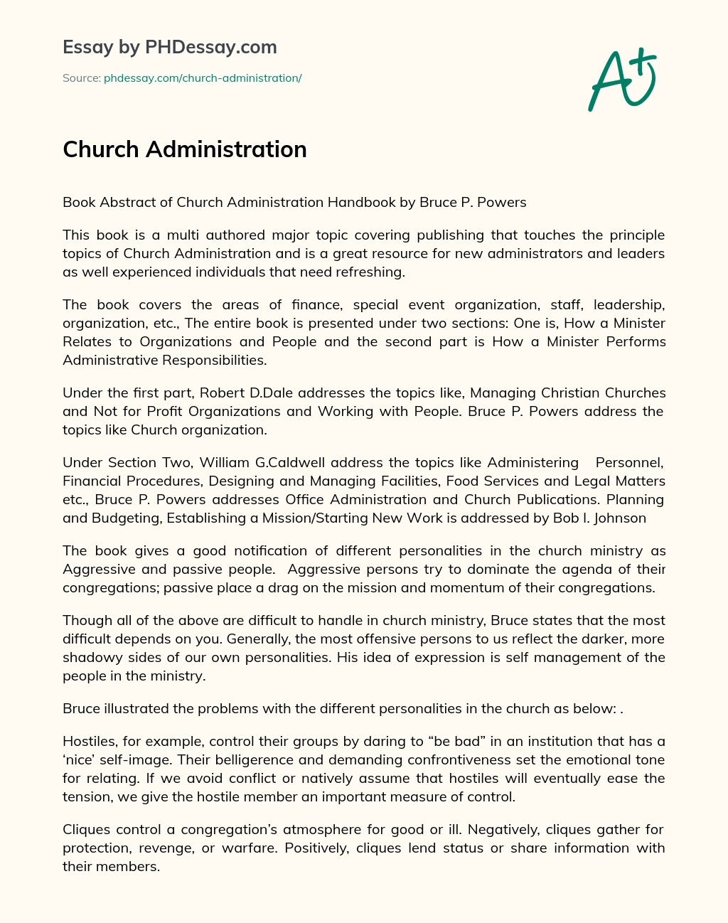 Church Administration essay