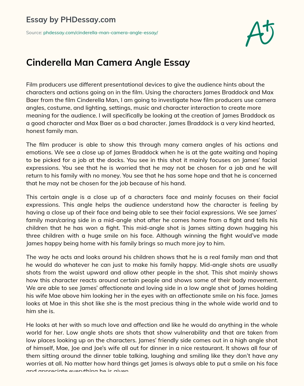 Cinderella Man Camera Angle Essay essay