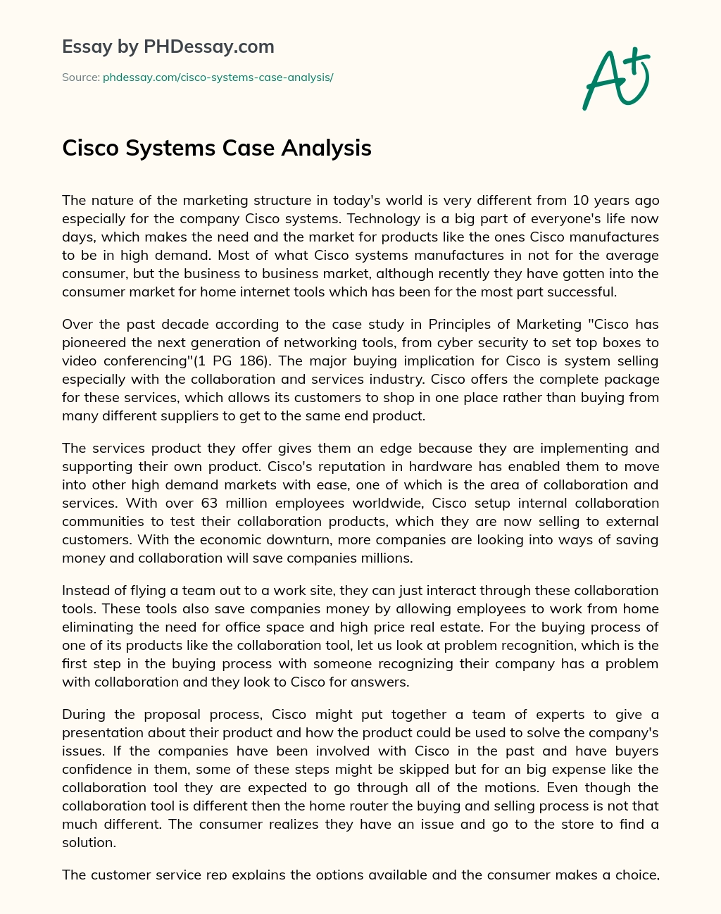 Cisco Systems Case Analysis essay