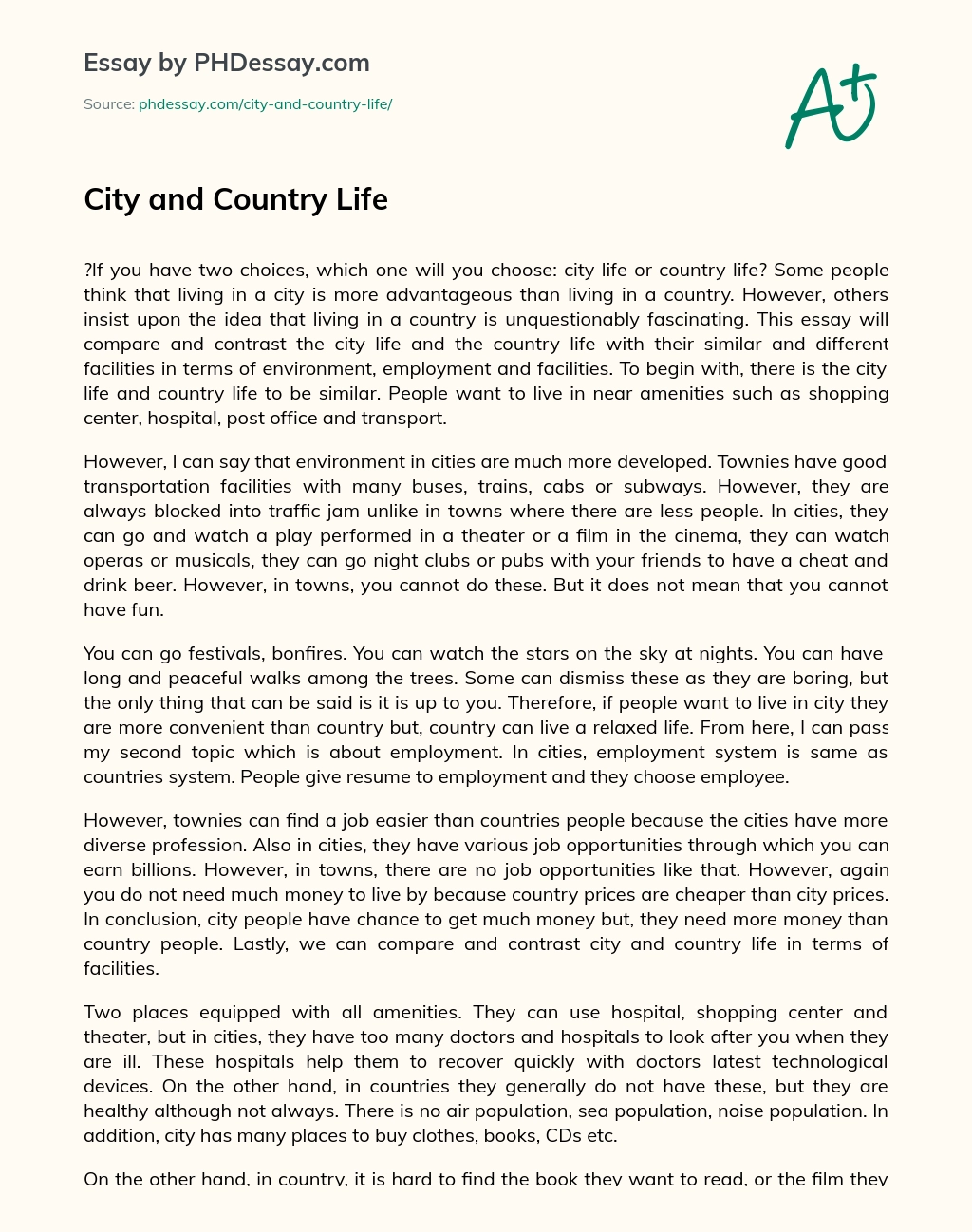 City and Country Life essay