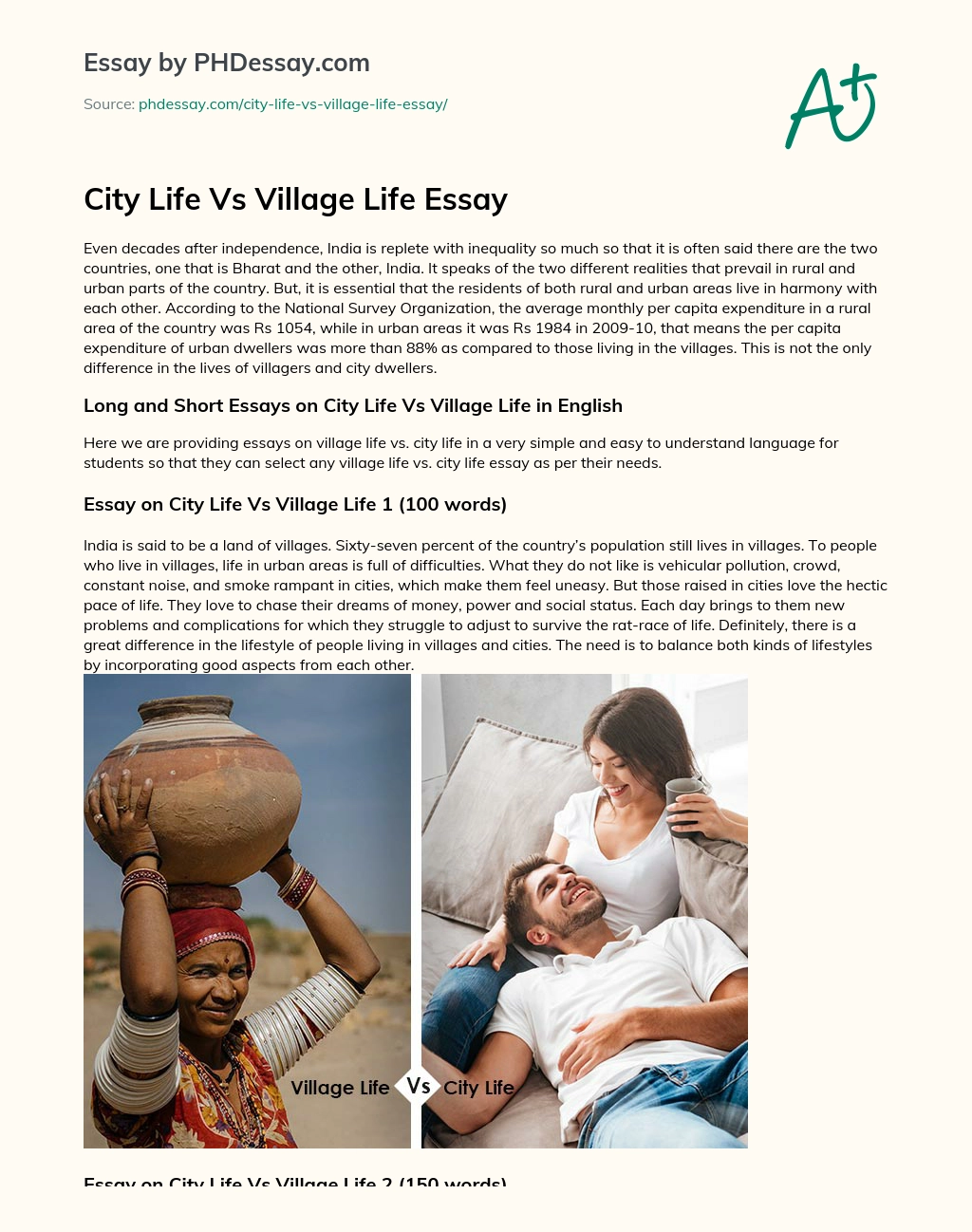difference between village life and city life essay