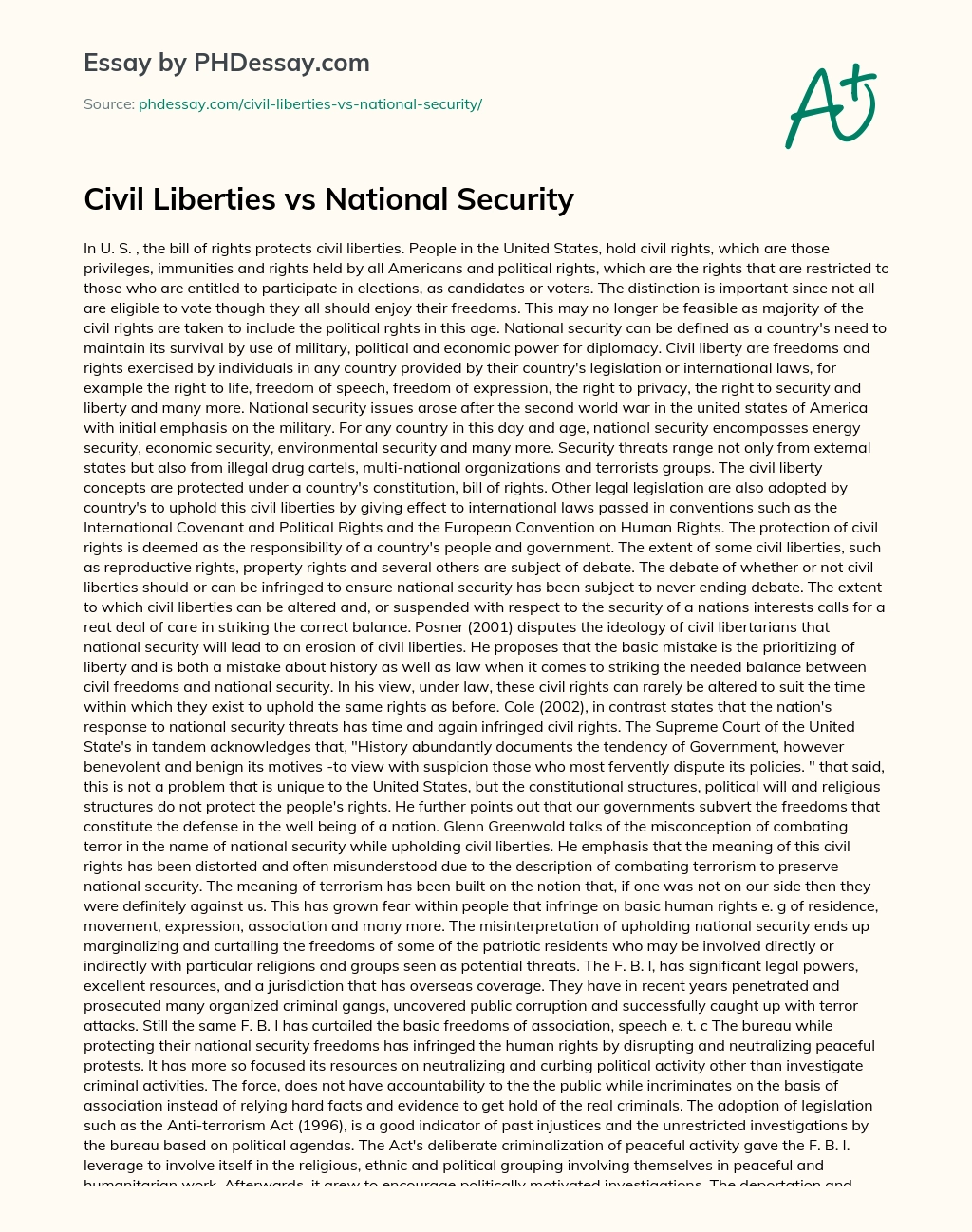 Civil Liberties vs National Security essay