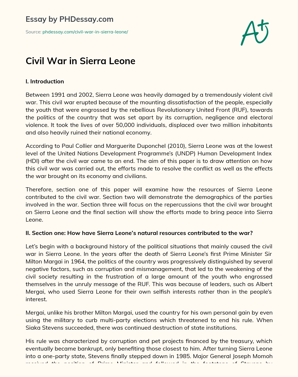 Civil War in Sierra Leone essay