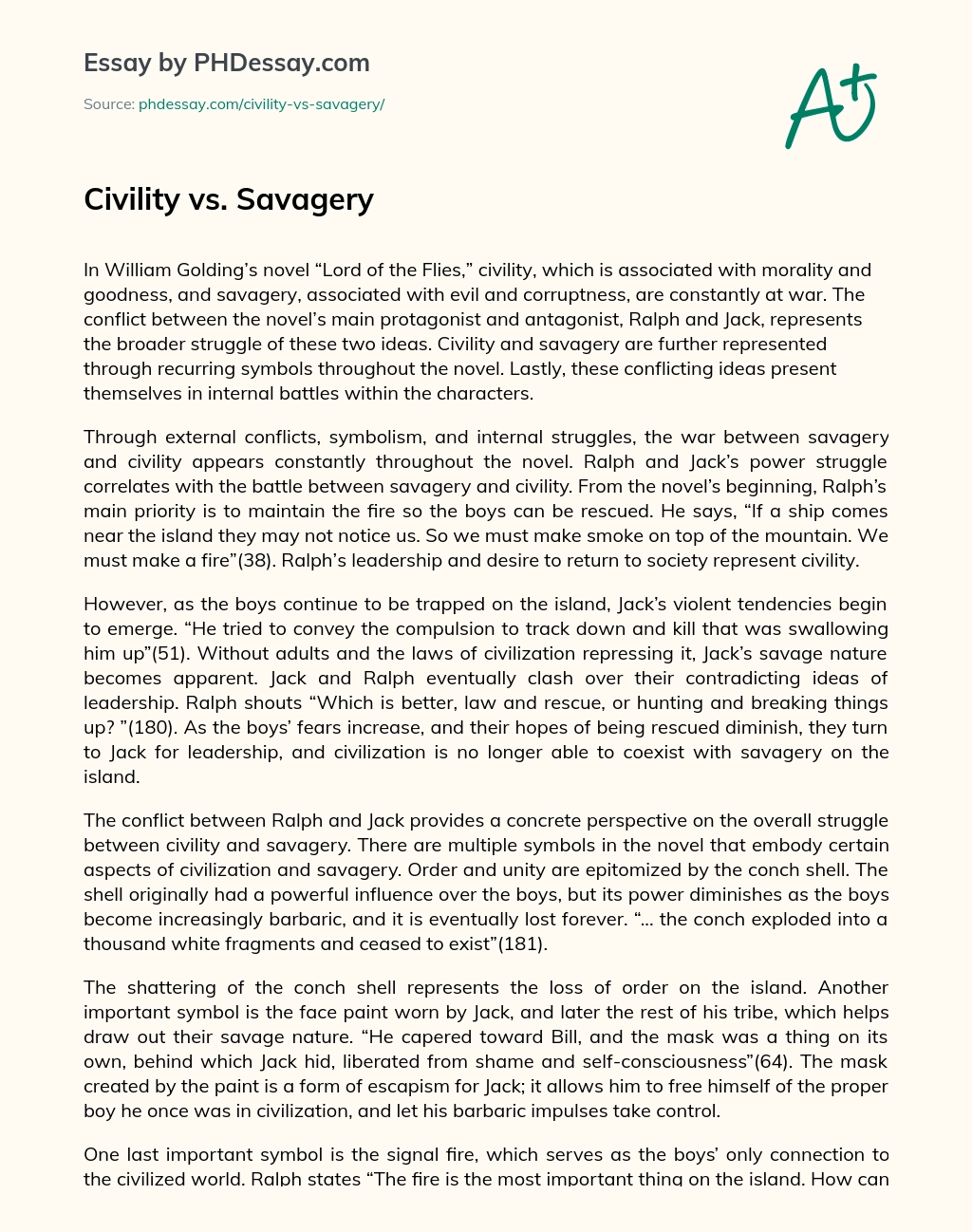 Civility vs. Savagery essay