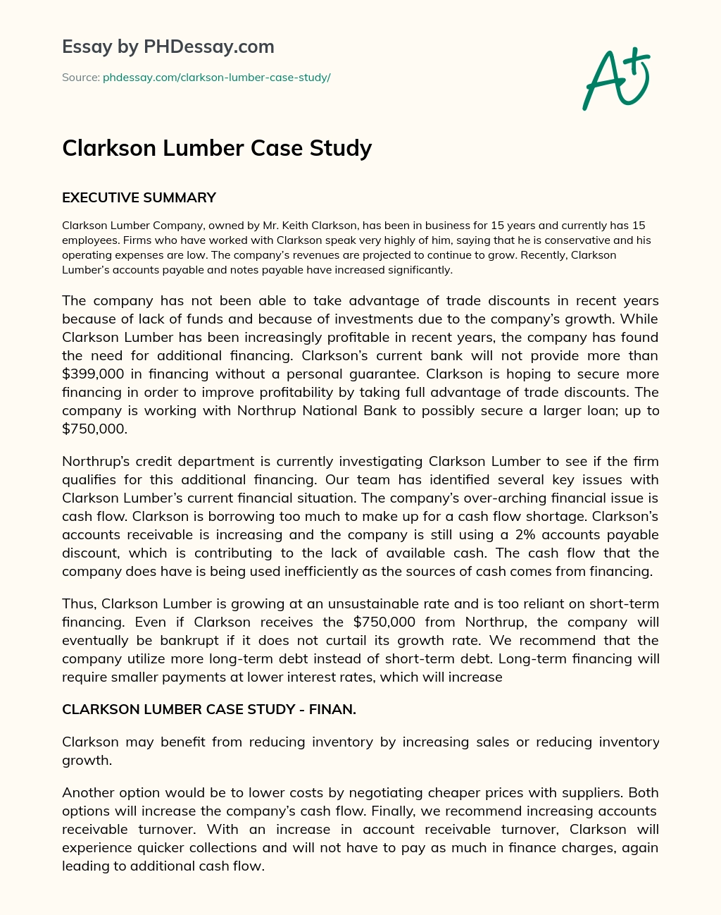 Clarkson Lumber Case Study essay