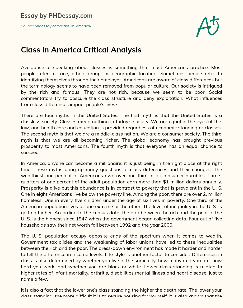 Class in America Critical Analysis essay