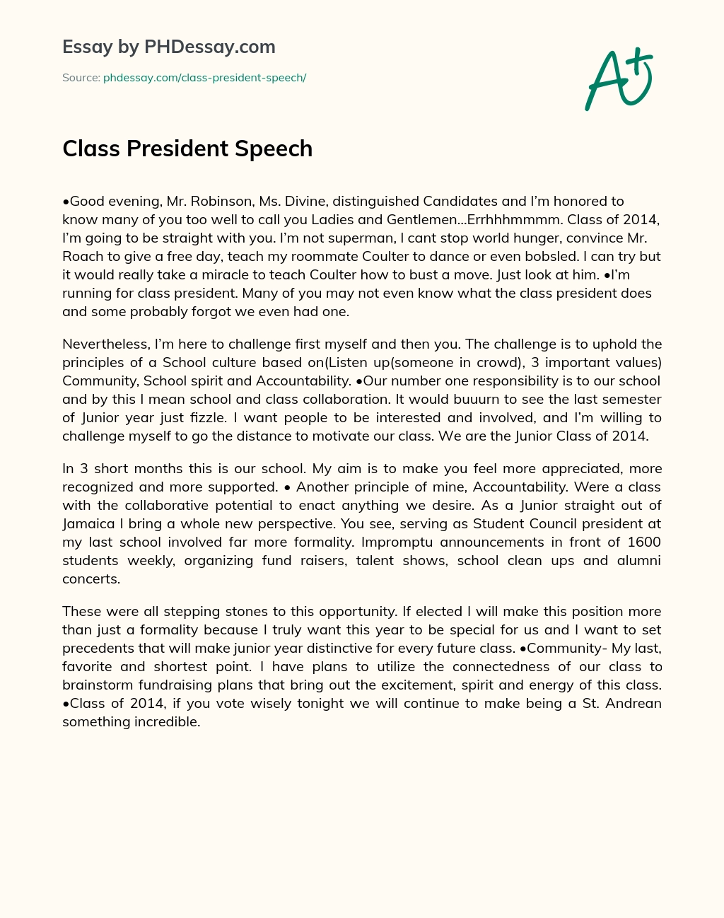 Class President Speech Phdessay Com