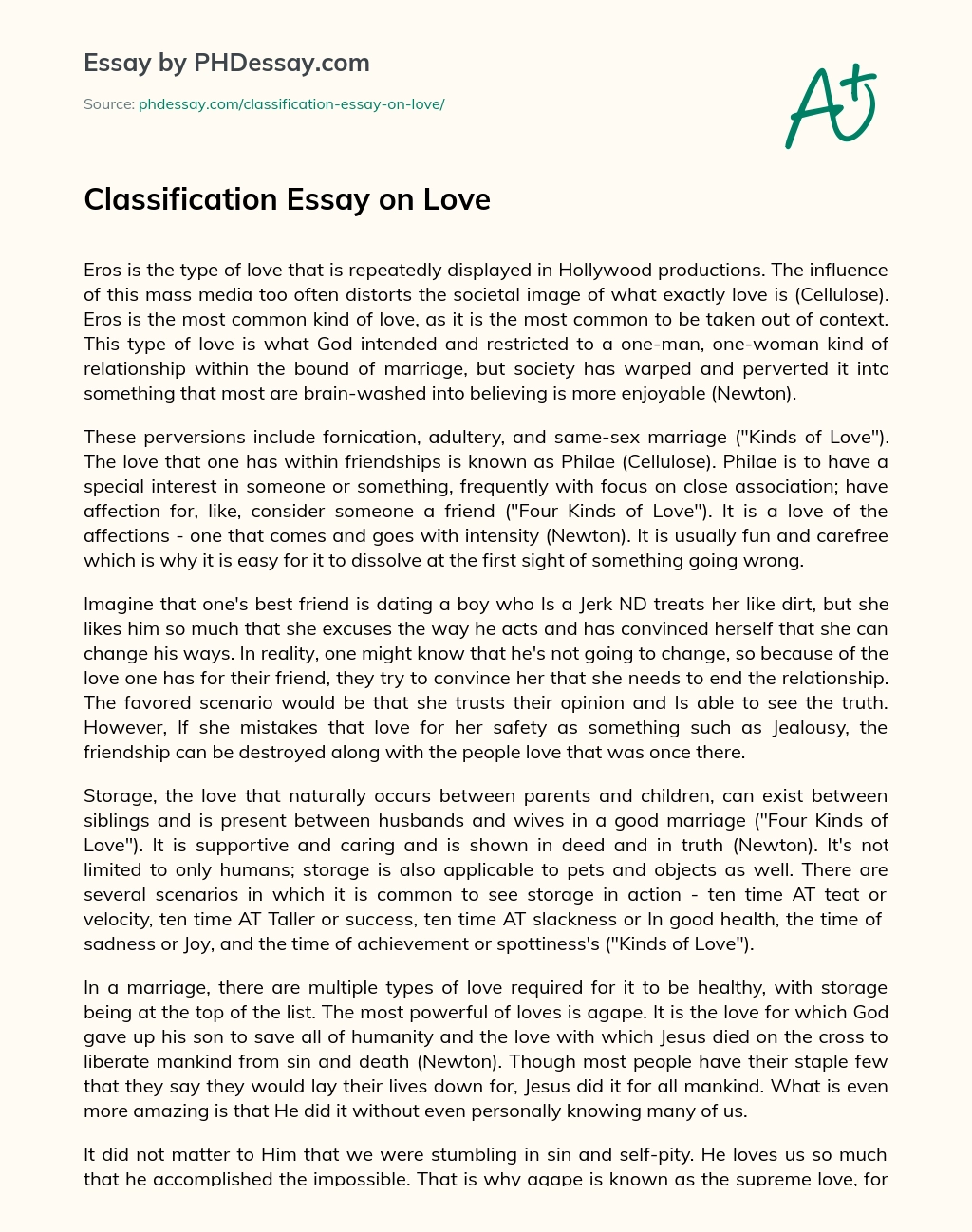 Classification Essay on Love essay