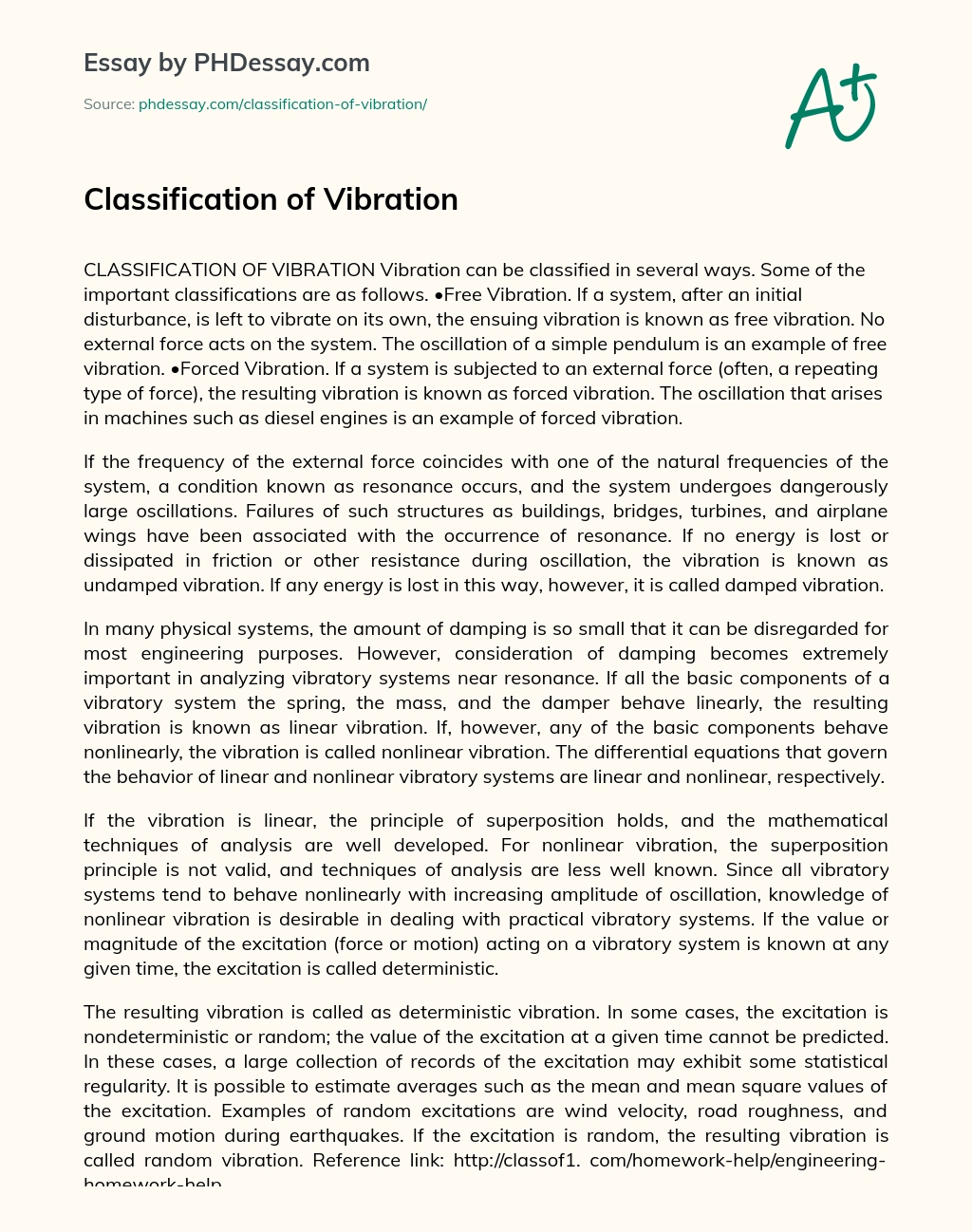 Classification of Vibration