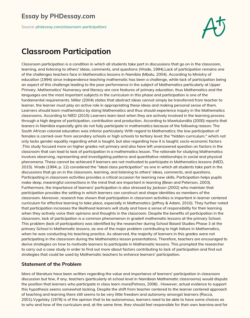 class participation self evaluation essay
