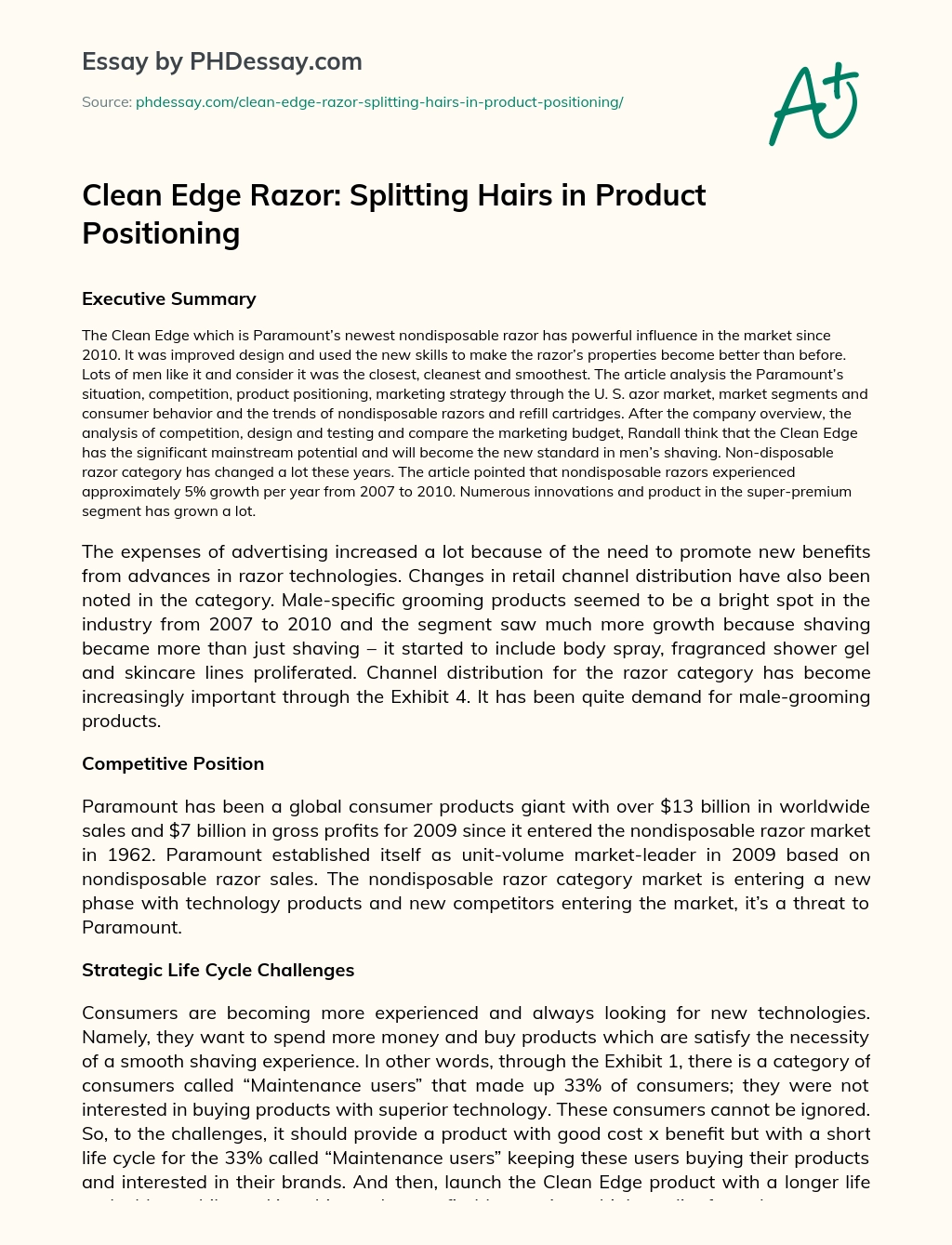 Clean Edge Razor: Splitting Hairs in Product Positioning essay