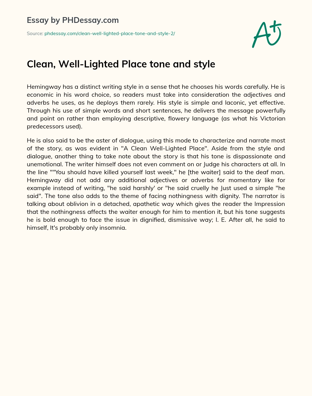 Clean, Well-Lighted Place tone and style essay