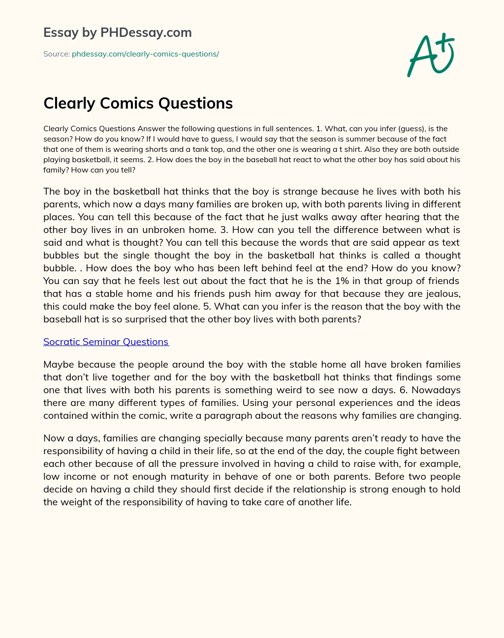 Clearly Comics Questions essay