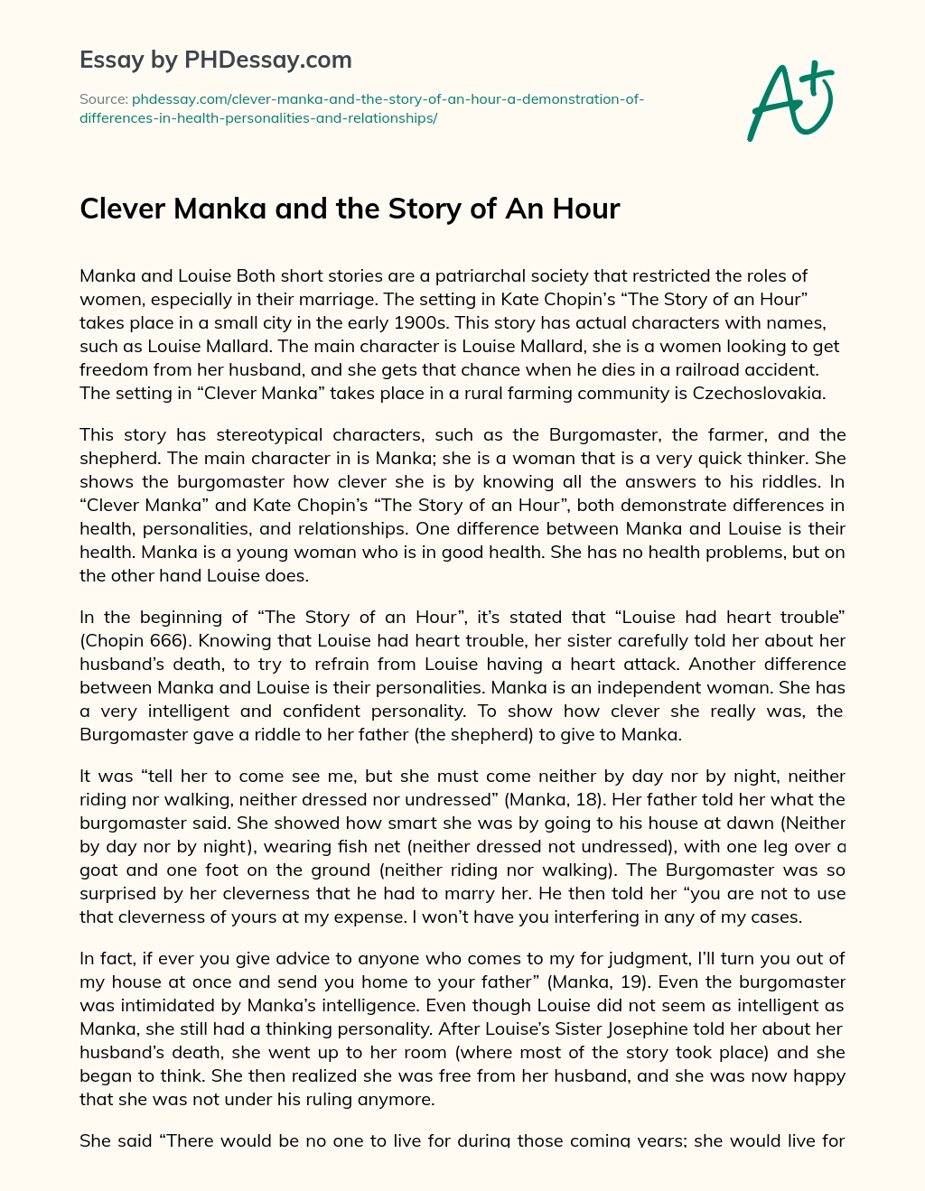 Clever Manka and the Story of An Hour essay