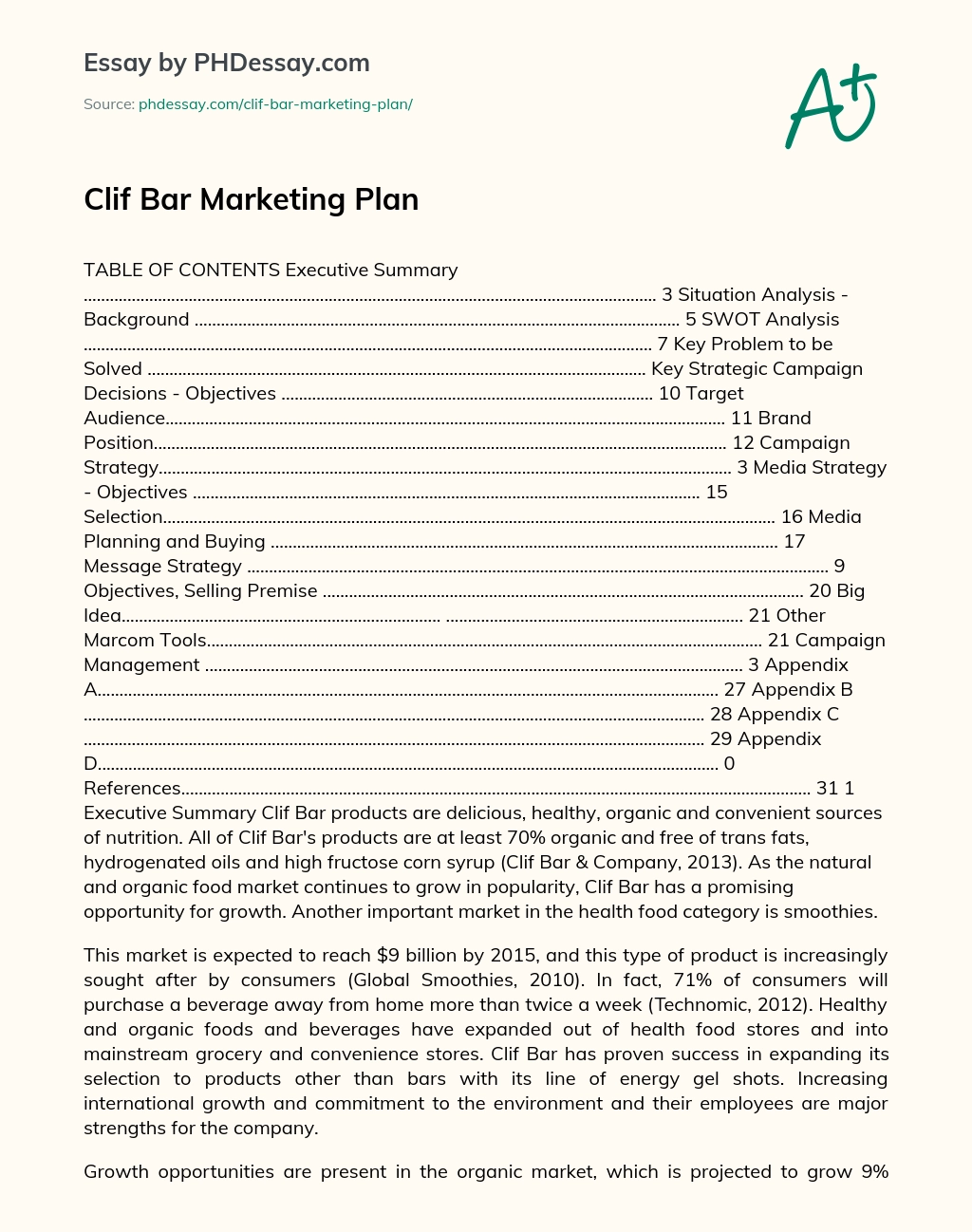 Clif Bar Marketing Plan essay