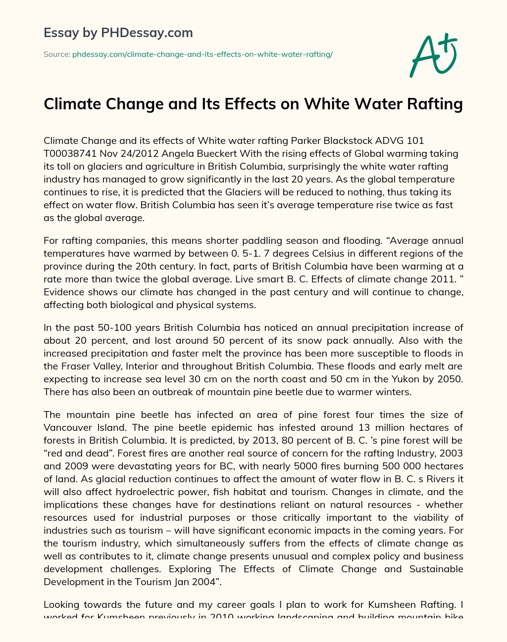 Climate Change and Its Effects on White Water Rafting essay