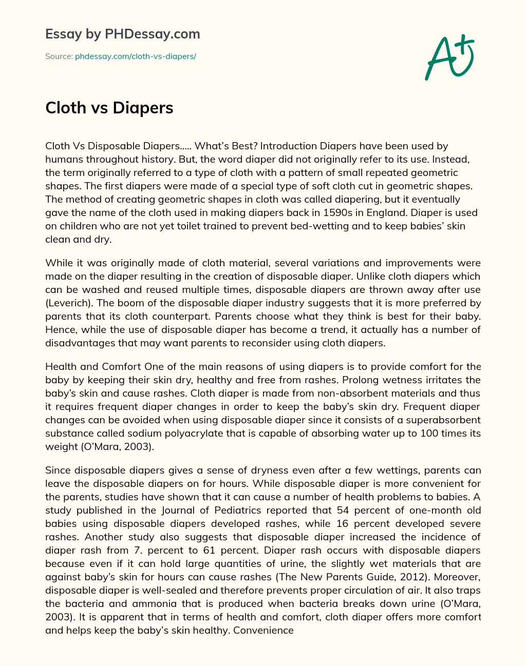 Cloth vs Diapers essay