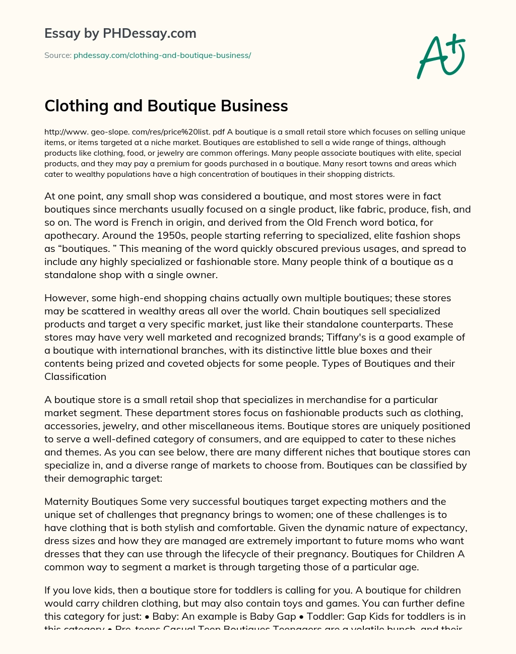 Clothing and Boutique Business essay
