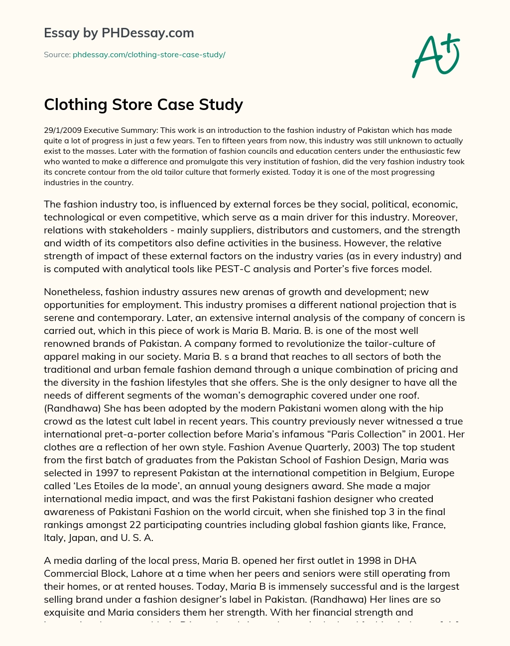 Clothing Store Case Study essay