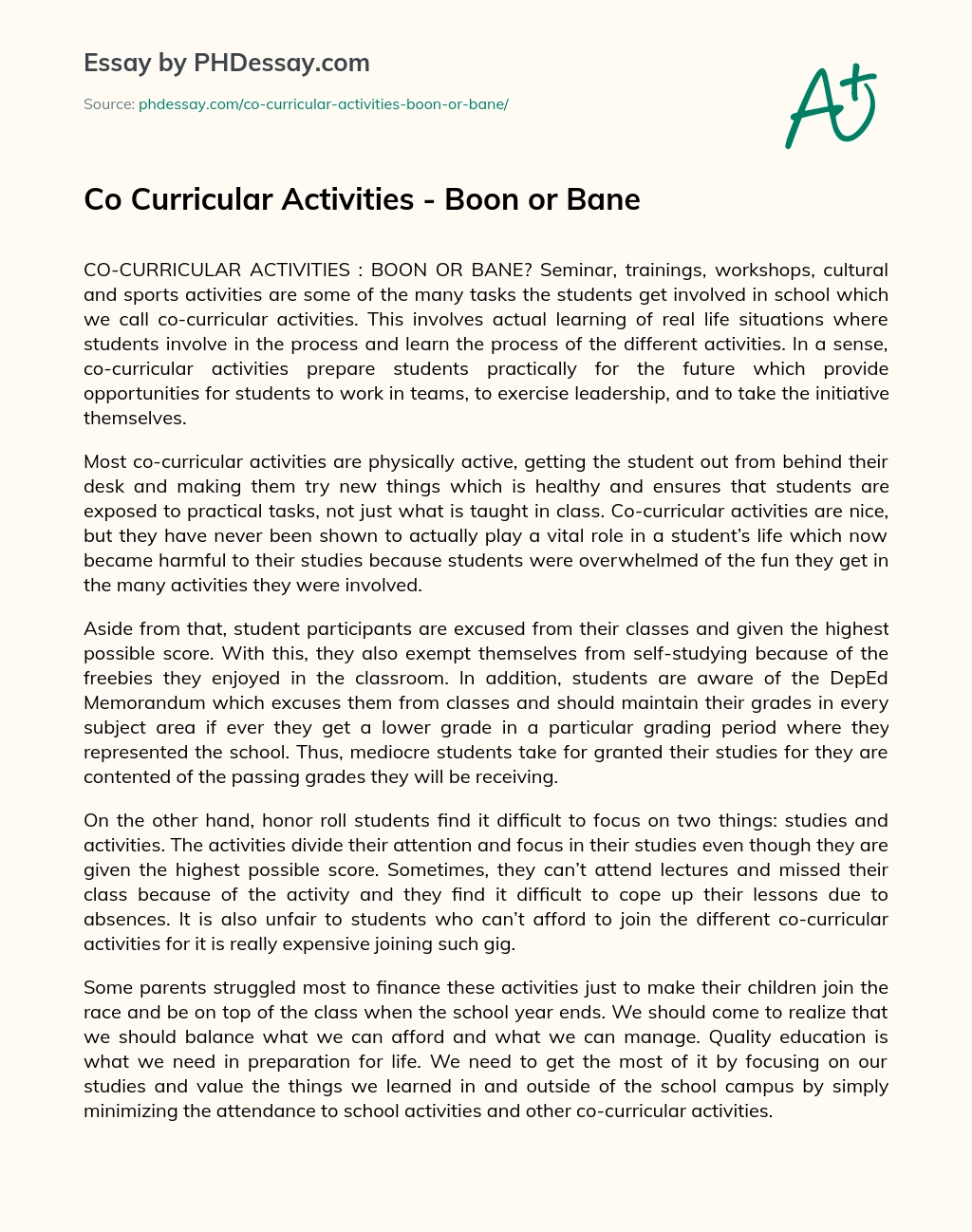 Co Curricular Activities – Boon or Bane essay