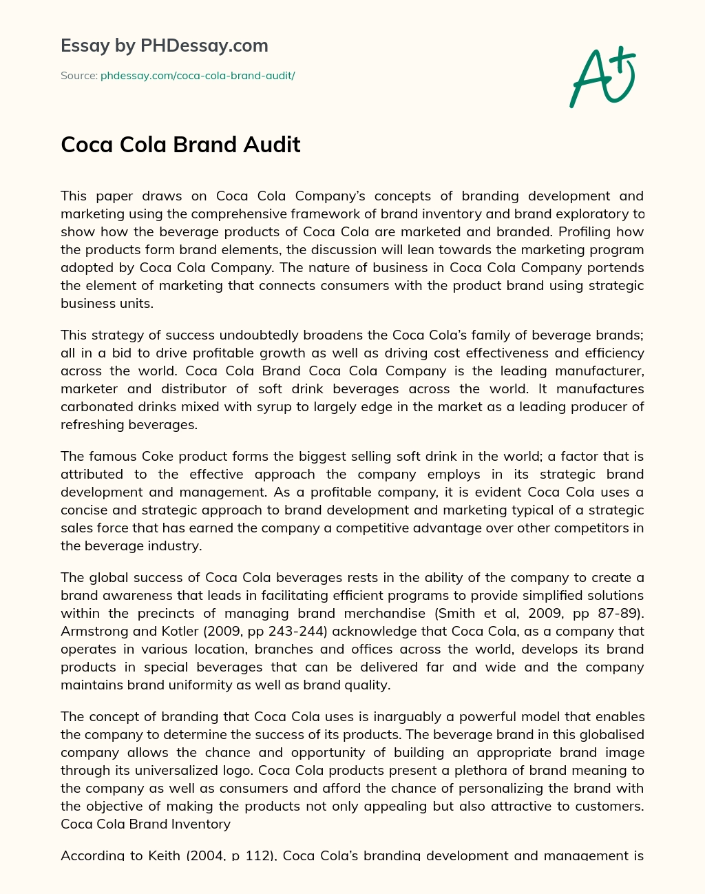 Coca Cola Brand Audit essay